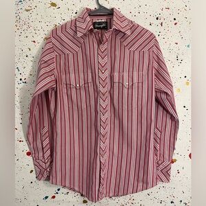 Wrangler Western Red Striped Pearl Snap Men's Small
